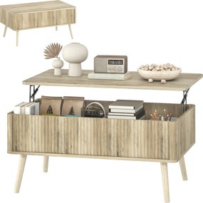 HOMCOM Masă de cafea rabatabilă, masă de salon cu 2 compartimente ascunse și picioare din pin, 91 x 56 x 43 cm, stejar | Aosom Romania