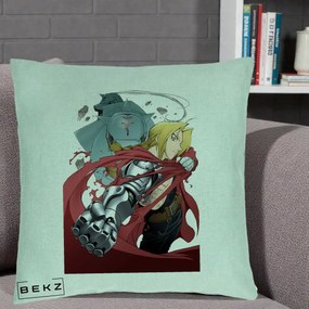 Perna Personalizata Fullmetal Alchemist Brotherhood Edward si Al Poster, 40x40 cm, Verde Menta, Husa Detasabila, Perna Inclusa, BEKZ®