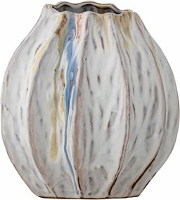 Vază din ceramică, natur, formă sculpturală cu falduri verticale și margine neregulată,18 x 17 cm, „Feray”