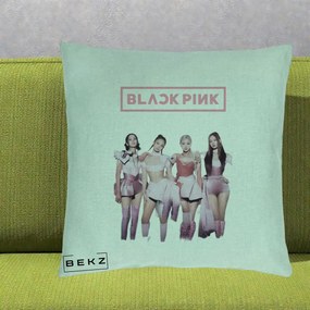 Perna Personalizata K-pop BLACKPINK Fotografie Grup Tinute Roz, 40x40 cm, Verde Menta, Husa Detasabila, Perna Inclusa, BEKZ®