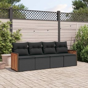 3259850 vidaXL Set mobilier de grădină cu perne, 4 piese, negru, poliratan