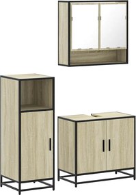 vidaXL Set mobilier de baie, 3 piese, stejar sonoma, lemn prelucrat