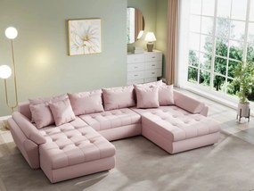 Colțar extensibil dumonde cu ladă de depozitare si sezut confortabil din spuma high-density, Loana U Enjoy Flamingo 355x185 cm