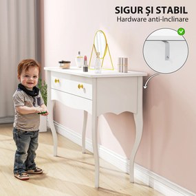 HOMCOM Masă de Toaletă Elegantă cu Sertar Spațios din Lemn Alb 100x40x74 cm | Aosom Romania