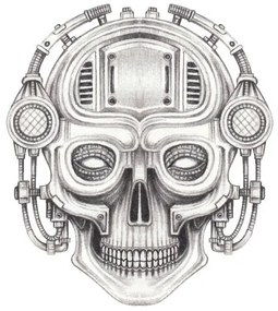 Ilustrație Cyberpunk skull tattoo., Jiewsurreal