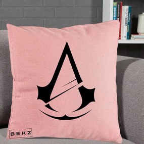 Perna Personalizata Assassin's Creed Minimalist, 40x40 cm, Roz, Husa Detasabila, Perna Inclusa, BEKZ®