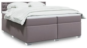 3286138 vidaXL Pat continental cu saltea, gri, 200x200 cm, piele ecologică