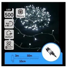 Aigostar - Instalație luminoasă LED de exterior pentru Crăciun, 500 LED/8 funcții, 53 m, IP44, alb rece