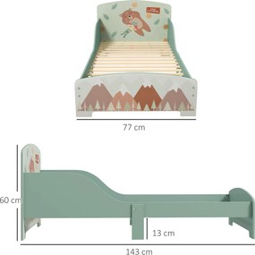 ZONEKIZ Pat pentru Copii 3-6 Ani cu Margini Înălțate și Design cu Animale, 77x143x60 cm, Verde | Aosom Romania