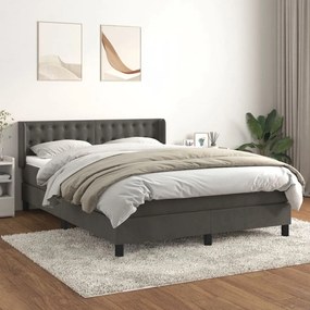 3131202 vidaXL Pat box spring cu saltea, gri închis, 140x200 cm, catifea