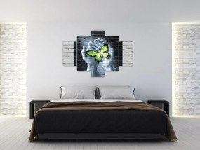 Tablou - Fluture verde în perete (150x105 cm)
