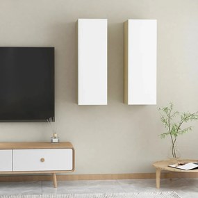803355 vidaXL Comode TV, 2 buc., alb și stejar Sonoma, 30,5x30x90 cm, PAL