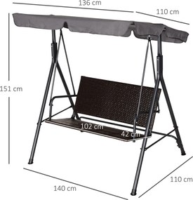 Outsunny Balansoar Hollywood, Balansoar de Grădină cu Baldachin, Acoperiș Reglabil, Negru + Maro + Gri | Aosom Romania
