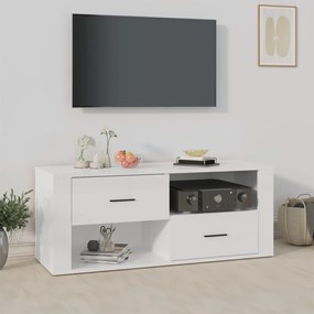 Comoda TV, alb extralucios, 100x35x40 cm, lemn prelucrat