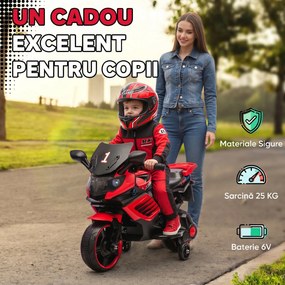 AIYAPLAY Motocicletă Electrică pentru Copii 18-36 luni, 6V, cu Roți Detașabile, Faruri și Melodii, Roșu | Aosom Romania