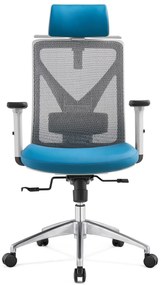 Scaun ergonomic Mike-H, sezut translatie, Mesh/Piele, Gri/Albastru