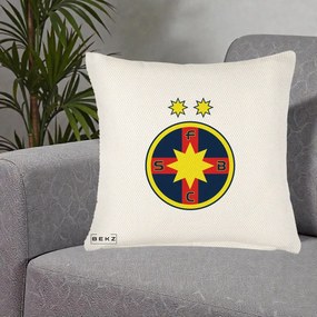 Perna Personalizata FCSB Fotbal Club Steaua Bucuresti, 40x40 cm, Crem Reliefat, Husa Detasabila, Perna Inclusa, BEKZ®