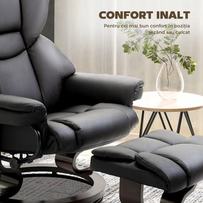 HOMCOM Scaun cu Puf Suport pentru Picioare și Funcție de Masaj, Reclinabil la 145° și Rotativ la 360°, Negru | Aosom Romania