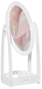 Oglinda pentru Dormitorul copiilor Pivotanta , Oglinda de Podea pentru Copii din Lemn Alb cu Raft de Depozitare 40x30x104cm | Aosom RO