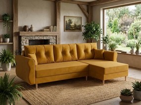 OFERTA Canapea extensibila reversibila in forma de L SILVIANO 230x140 cm, mustar II calitate.