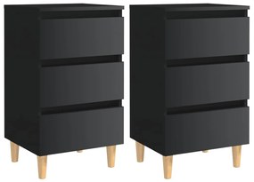 805902 vidaXL Noptiere, picioare lemn, 2 buc., negru extralucios, 40x35x69 cm