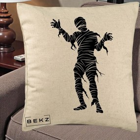 Perna Decorativa Mormii Infricosat Silueta Neagra Halloween, 40x40 cm, Bej, Husa Detasabila, Perna Inclusa, BEKZ®