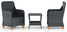 vidaXL Set mobilier grădină cu perne, 3 piese, gri închis, poliratan
