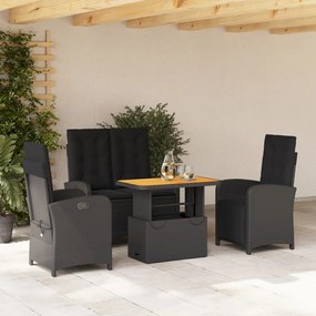 3277336 vidaXL Set mobilier de grădină cu perne, 4 piese, negru, poliratan