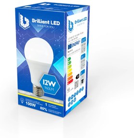 Bec Brilliant LED, 12W (100W), 960lm, lumina calda 3000k, 220V, E27 Lumina calda - 3000K, 1 buc
