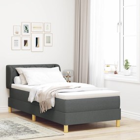 vidaXL Pat box spring cu saltea, gri închis, 90x200 cm, textil