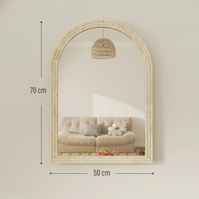 HOMCOM Oglindă de Perete în Arc cu Margine Canelată și Cârlige, Oglindă Modernă din Sticlă și Polistiren, 50x2x70 cm, Bej | Aosom Romania