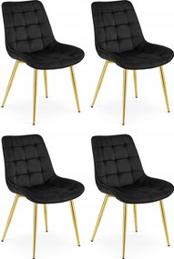 Set 4 Scaune Bucatarie/Dining Joy Negru, Catifea, Picioare Metalice, Finisaj Auriu