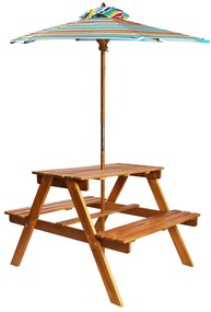 vidaXL Masă picnic pentru copii cu umbrelă, 79x90x60 cm, lemn acacia