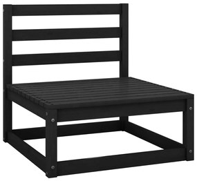 Set mobilier de gradina, 2 piese, negru, lemn masiv de pin Negru, Canapea de mijloc + suport pentru picioare, 1