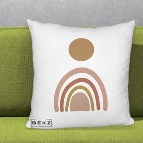 Perna Decorativa Boho Rainbow Sun, 40x40 cm, Alb Pufos, Husa Detasabila, Perna Inclusa, BEKZ®
