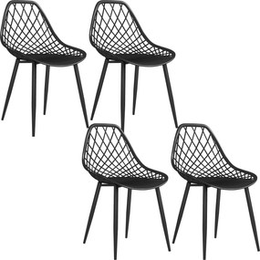 HOMCOM Set 4 Scaune Moderne cu Spătar Perforat Plastic și Metal Negru | Aosom Romania