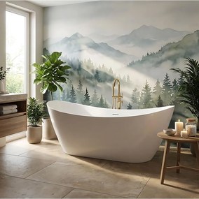 Cada freestanding cu ventil cupru periat Rea Ferrano Slim 180 cm alb