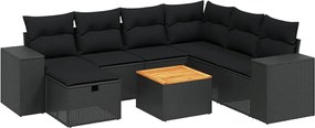 vidaXL Set mobilier de grădină cu perne, 8 piese, negru, poliratan