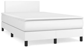 Pat box spring cu saltea, alb, 120x200 cm, piele ecologica Alb, 120 x 200 cm, Design simplu