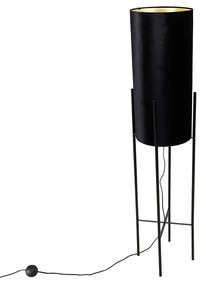 Lampă de podea design negru velur negru negru cu auriu - Bogat