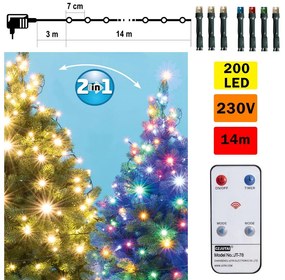Instalație LED de Crăciun de exterior 200xLED 17m IP44 alb cald/multicolor + telecomandă