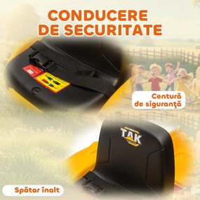 AIYAPLAY Excavator Electric pentru Copii 12V cu Cupă și Remorcă Detașabilă, Tractor Electric de Călărit cu 2 Motoare, Telecomandă, Conexiune Wireless, USB, Lumini și Muzică, 3-8 Ani, Galben | Aosom Romania