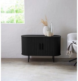 Comodă neagră cu aspect de lemn de stejar cu ușă glisantă 120x76x45 cm Nola – Unique Furniture