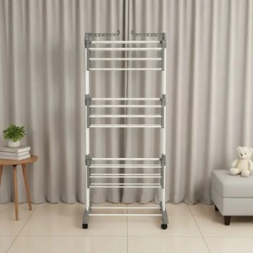 Uscător de rufe Kinghoff KH 2044, 30 m, până la 30 kg, 3 niveluri, roți, oțel, alb/gri