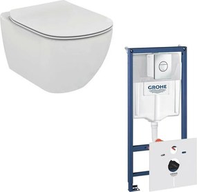 Set vas wc Ideal Standard Tesi AquaBlade cu capac soft close si rezervor Grohe cu clapeta Nova Cosmopolitan