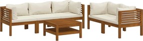 vidaXL Set mobilier grădină cu perne crem, 6 piese, lemn masiv acacia