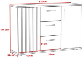 COM504 - Comoda 120 cm, cu 3 sertare si dulapuri pentru dormitor, living, dining: Maro