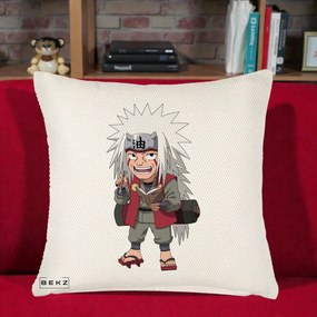 Perna Personalizata Naruto Jiraiya Sensei Chibi, 40x40 cm, Crem Reliefat, Husa Detasabila, Perna Inclusa, BEKZ®