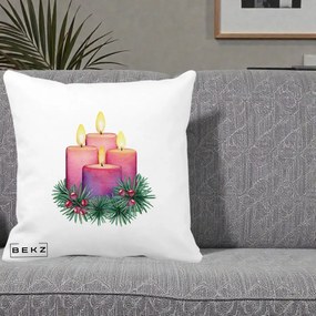Perna Decorativa Lumanari Advent Roz-Violet, 40x40 cm, Alba Mata, Husa Detasabila, Perna Inclusa, BEKZ®