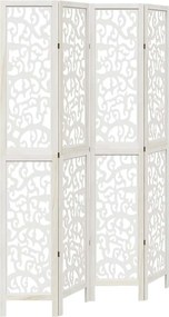 vidaXL Paravan cameră 4 panouri, alb, lemn masiv paulownia